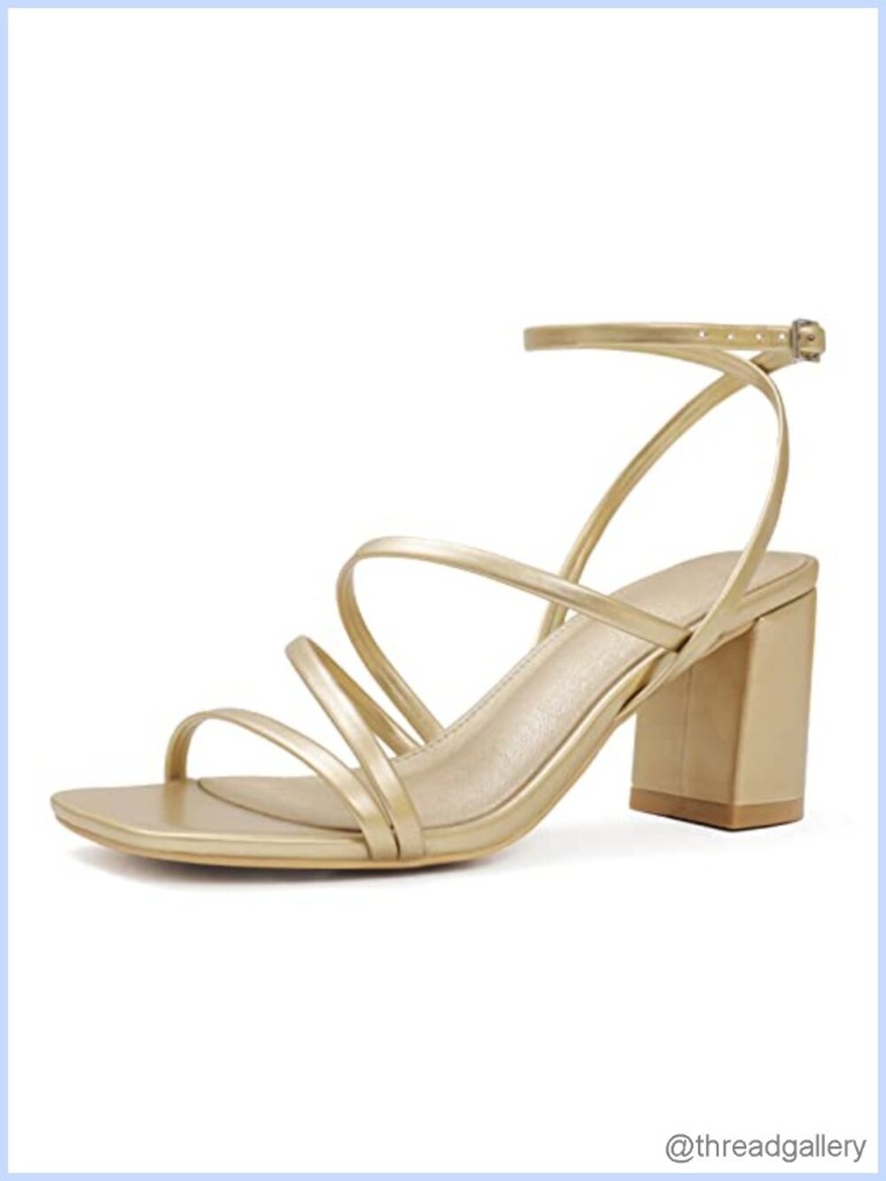 Strappy Block Heel Sandals Square Toe Ankle Strap Buckle Heels